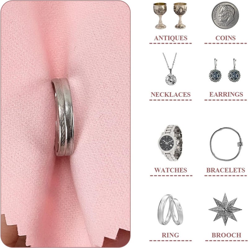 PINGMIC 60PCS Jewelry Cleaning Cloth, Professional Polishing Cloth Individually Wrapped, Pink Silver Polishing Cloth for Jewelry Sterling Silver Gold Platinum Watch Coins and More (3.15" x 3.15") - Image 3